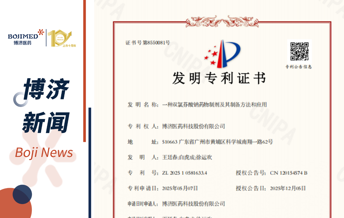 喜讯!博济医药自主研发药物制剂技术获发明专利